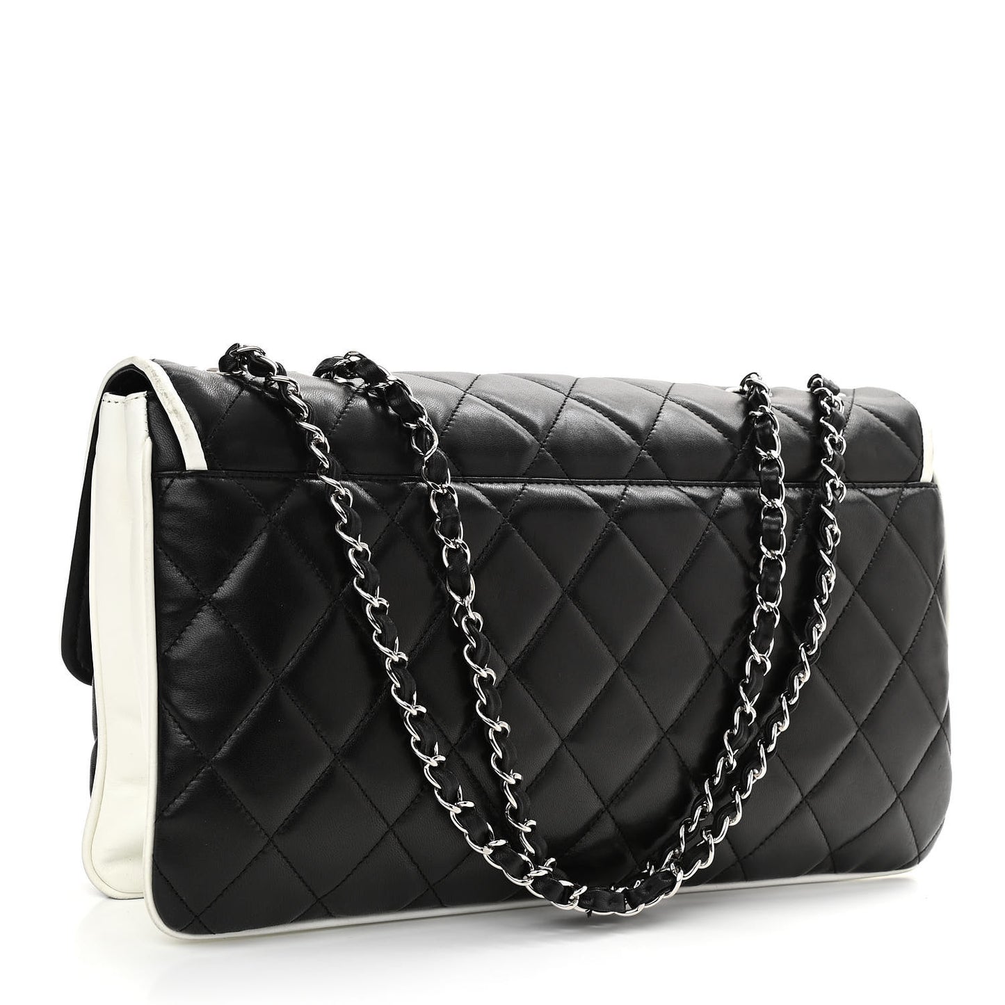 Lambskin Quilted Flap Black White
