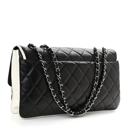 Chanel Lambskin Quilted Flap Black White 3 of 14