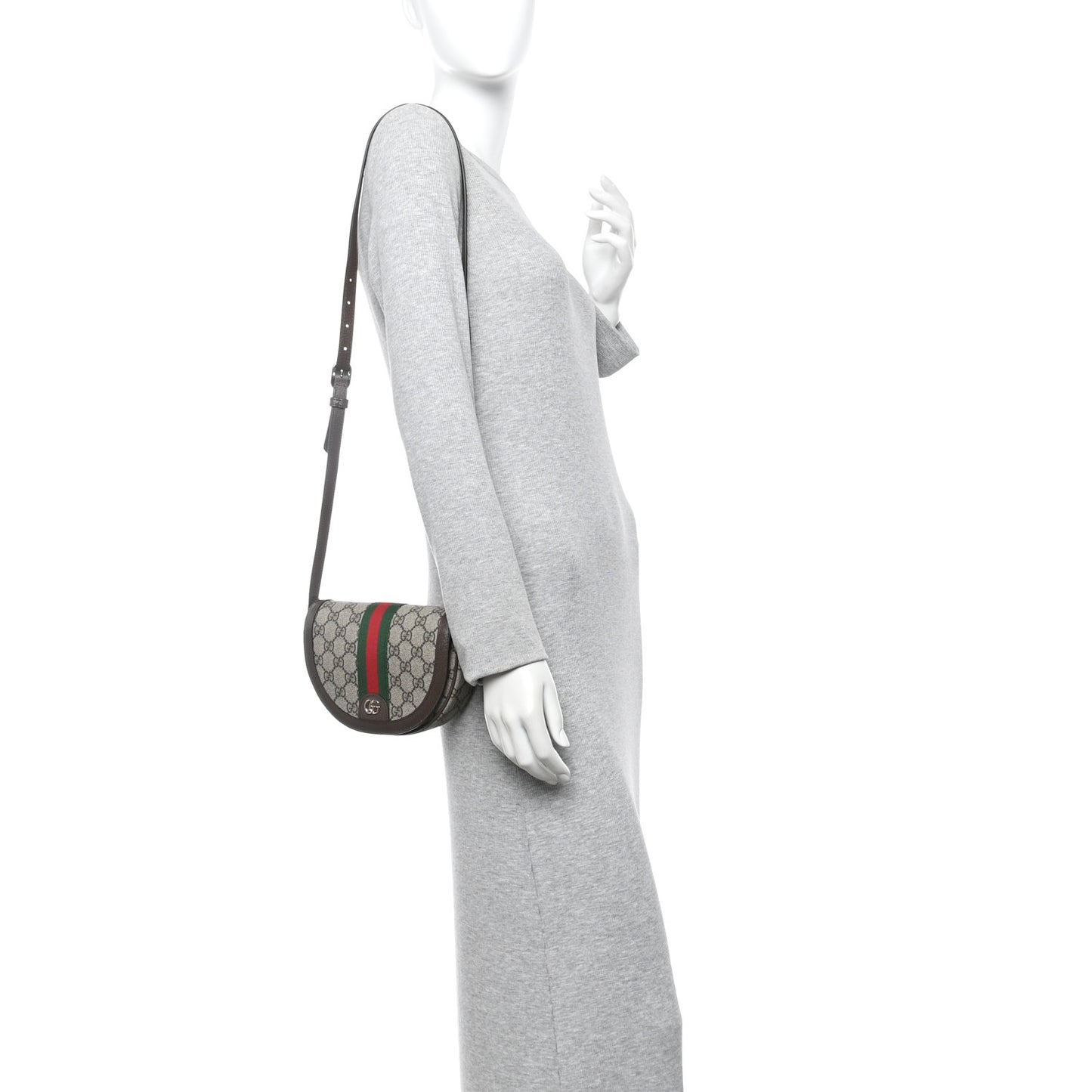 GG Supreme Monogram Textured Dollar Calfskin Web Mini Ophidia Flap Shoulder Bag Beige Ebony New Acero