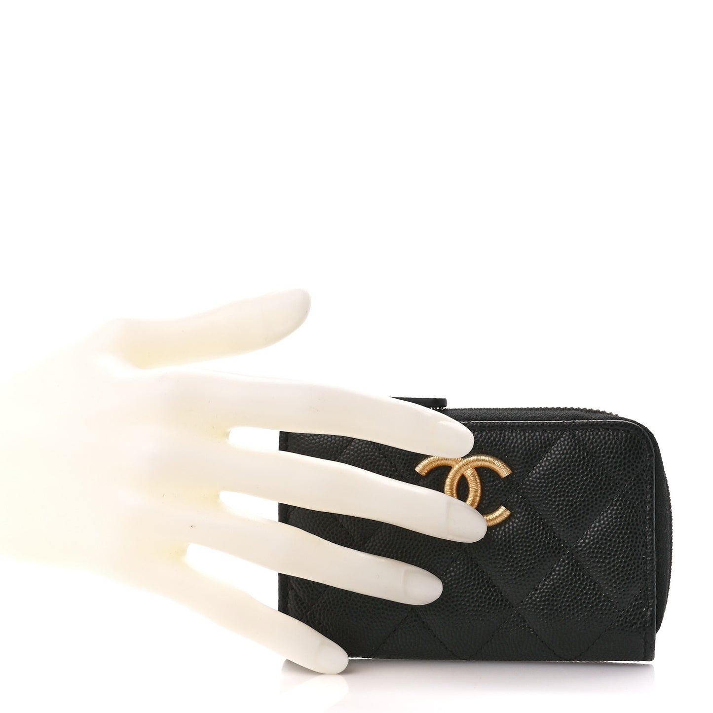 Caviar Quilted Zipped Key Holder Case Black