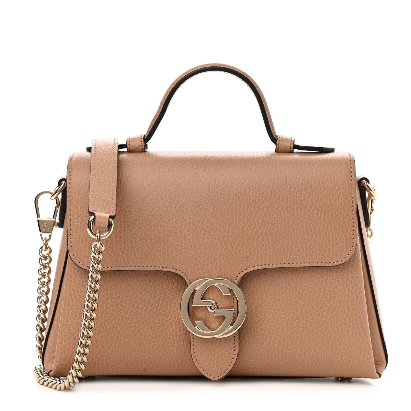 Dollar Calfskin Interlocking G Top Handle Shoulder Bag Camelia