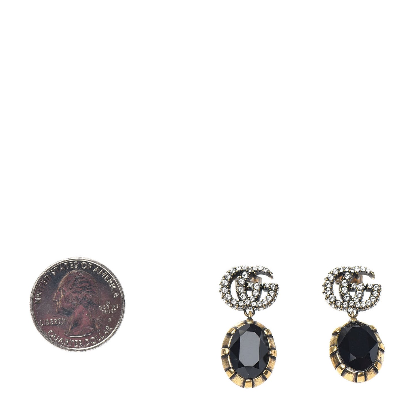 Crystal Double G Earrings Black Aged Gold