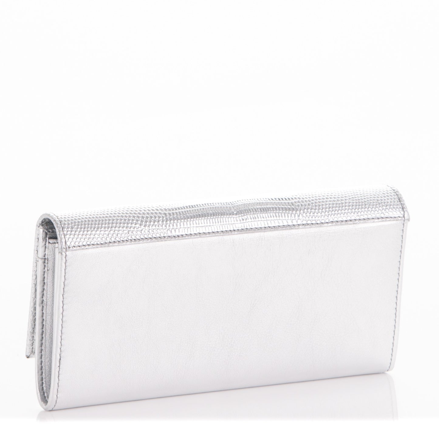 Metallic Calfskin Lizard Embossed Pandora Flap Continental Wallet Silver
