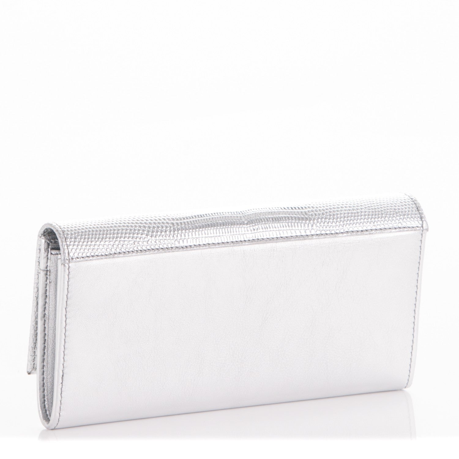 Givenchy Metallic Calfskin Lizard Embossed Pandora Flap Continental Wallet Silver 3 of 8