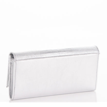 Givenchy Metallic Calfskin Lizard Embossed Pandora Flap Continental Wallet Silver 3 of 8