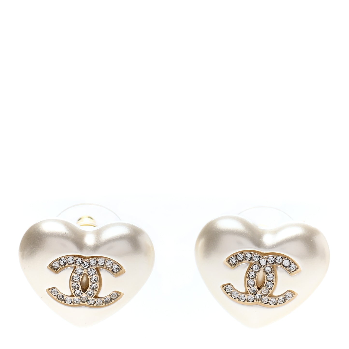 Pearl Crystal CC Heart Earrings Gold