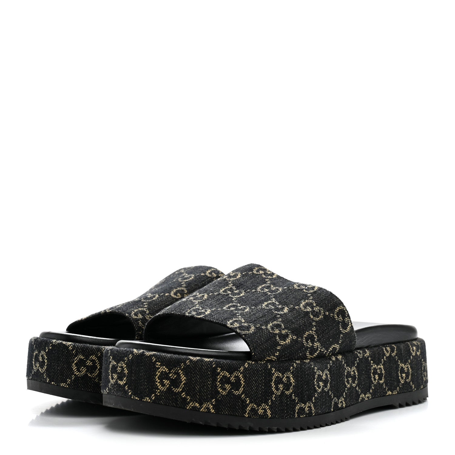 Gucci Jacquard Black Denim GG Monogram Angelina Platform 55mm Slide Sandals 41 Black Ivory 4 of 9