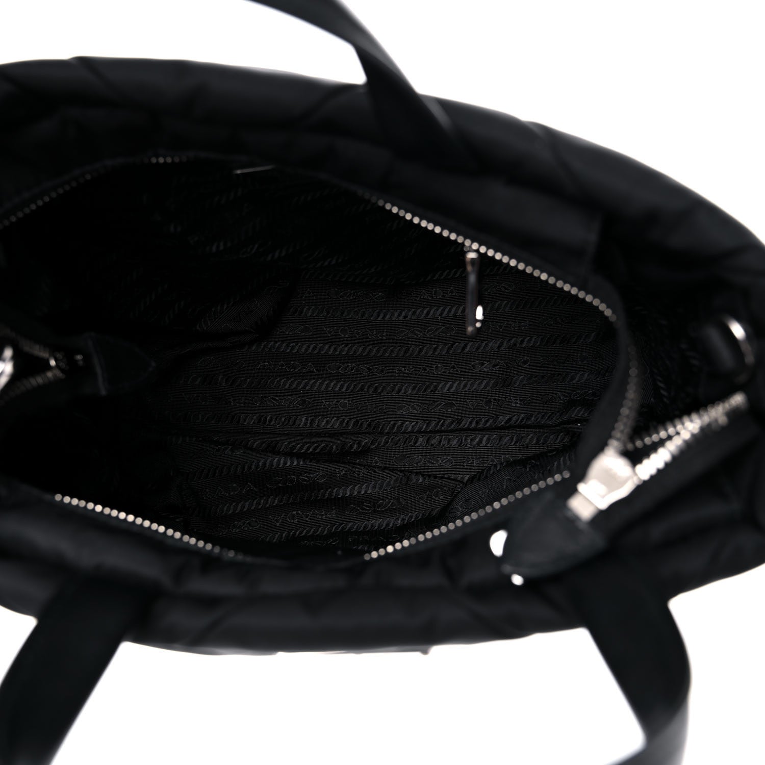 Prada Re-Nylon Nappa Triangle Quilted Padded Double Handled Zip Pocket Tote Black 5 of 10