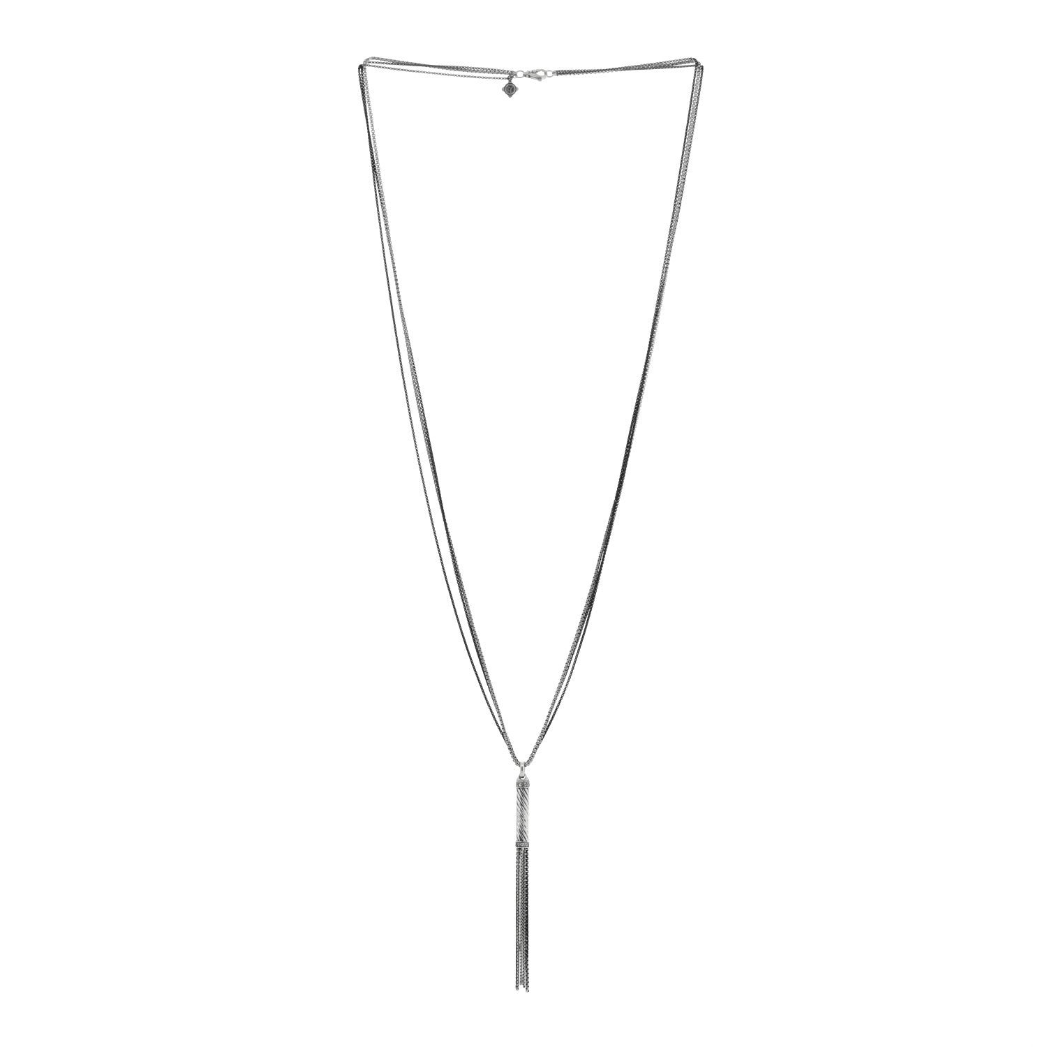 David Yurman Sterling Silver Diamond Cable Tassel Pendant Box Chain Necklace Black 2 of 4