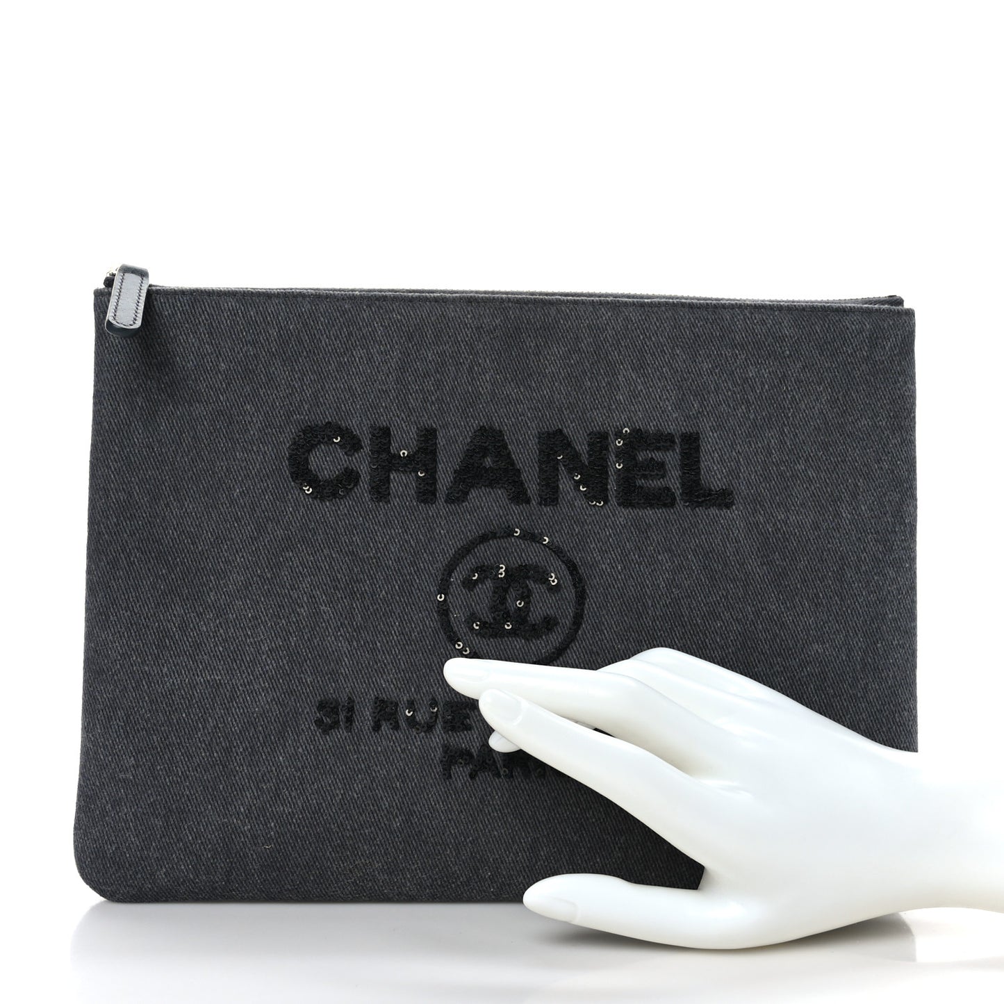 Canvas Sequins Medium Deauville Cosmetic Pouch Grey