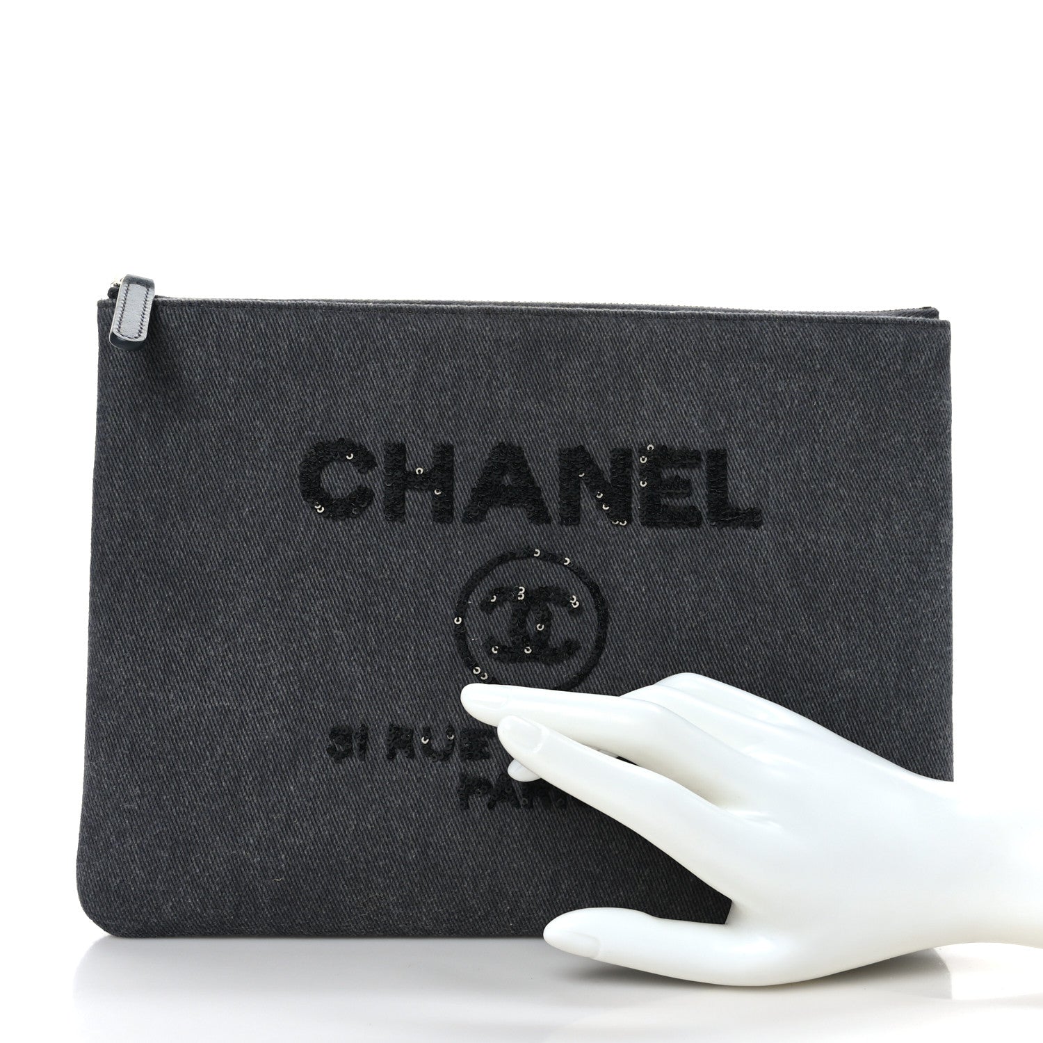 Chanel Canvas Sequins Medium Deauville Cosmetic Pouch Grey 2 of 7