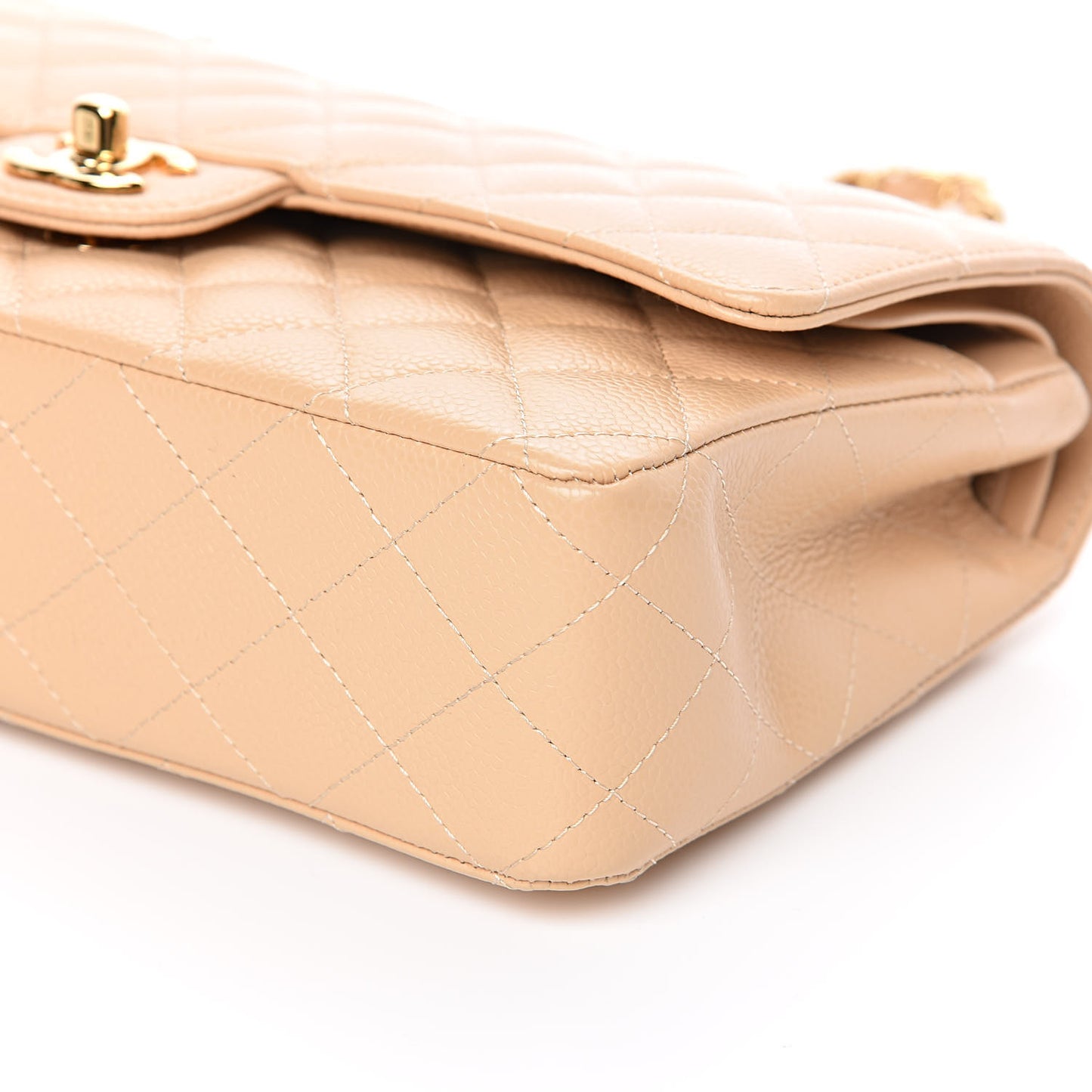 Caviar Quilted Medium Double Flap Beige Clair