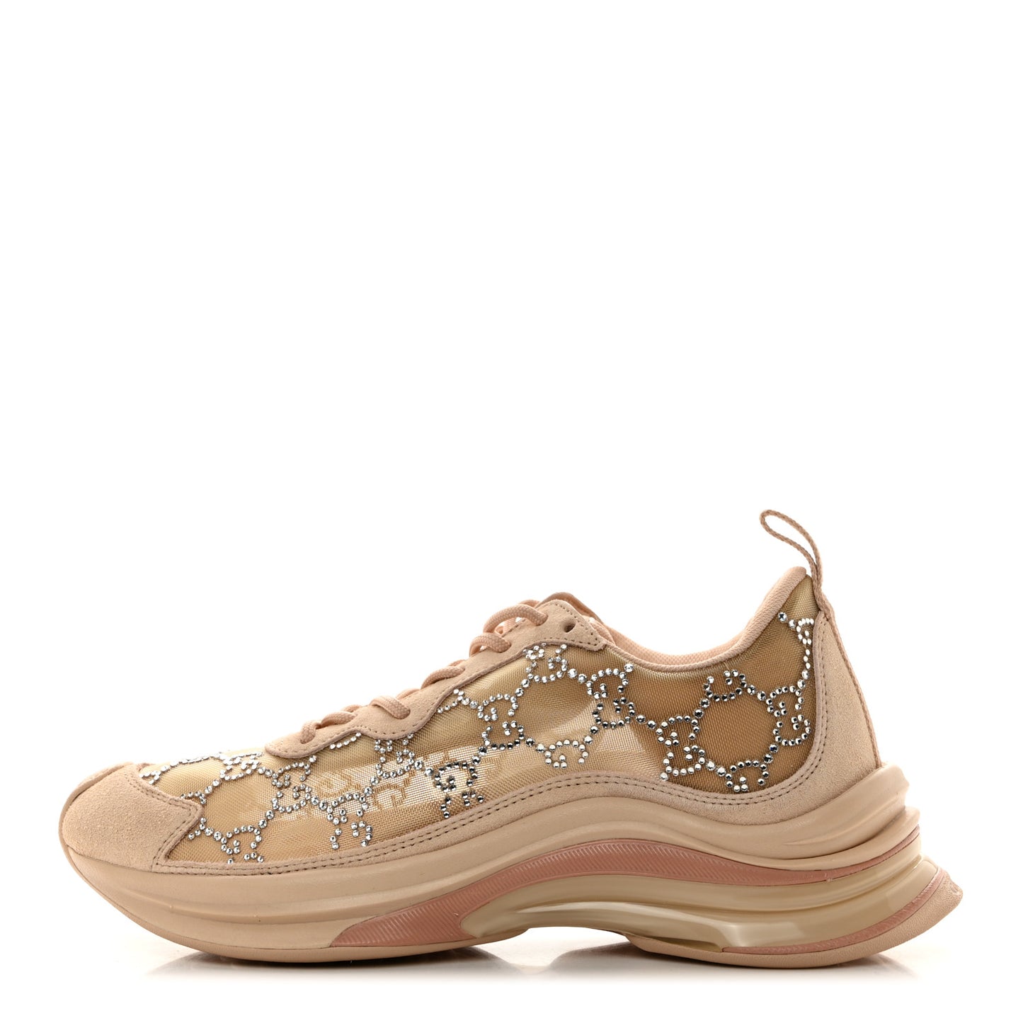 Tela Retino Mesh Crystal Suede GG Monogram Womens Gucci Run Sneakers 37 Light Powder Skin Rose Silver