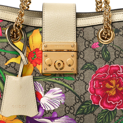 Gucci GG Supreme Monogram Flora Textured Calfskin Small Padlock Tote Beige Ebony Multicolor Mystic White 8 of 10