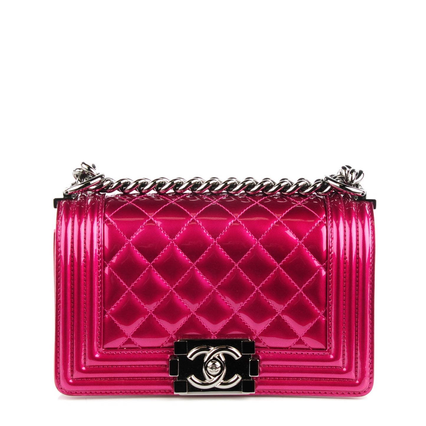 Metallic Patent Calfskin Quilted Small Boy Flap Pink