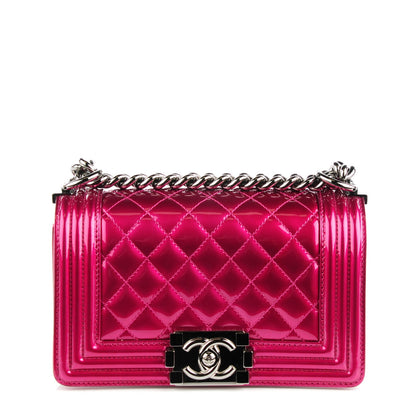 Chanel Metallic Patent Calfskin Quilted Small Boy Flap Pink 1 of 7