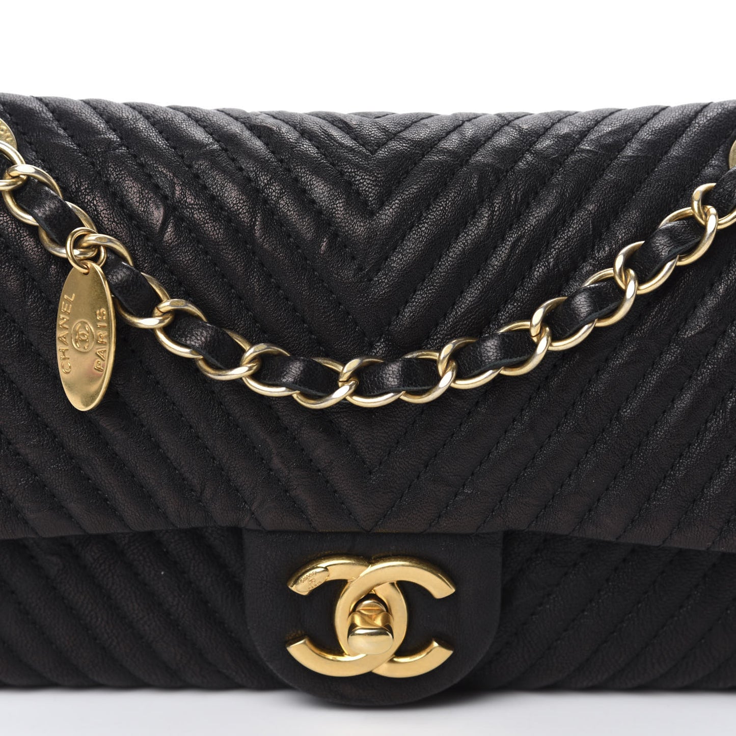 Calfskin Surpique Chevron Small Flap Black