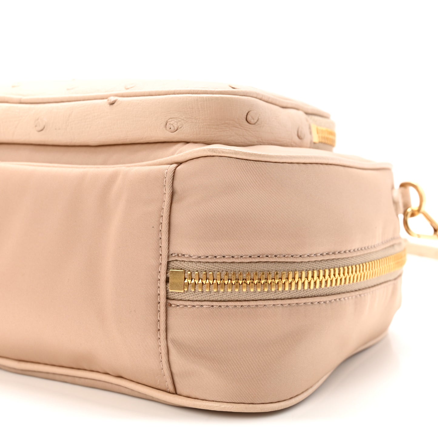 Re-Nylon Ostrich Bauletto Bag Cammeo