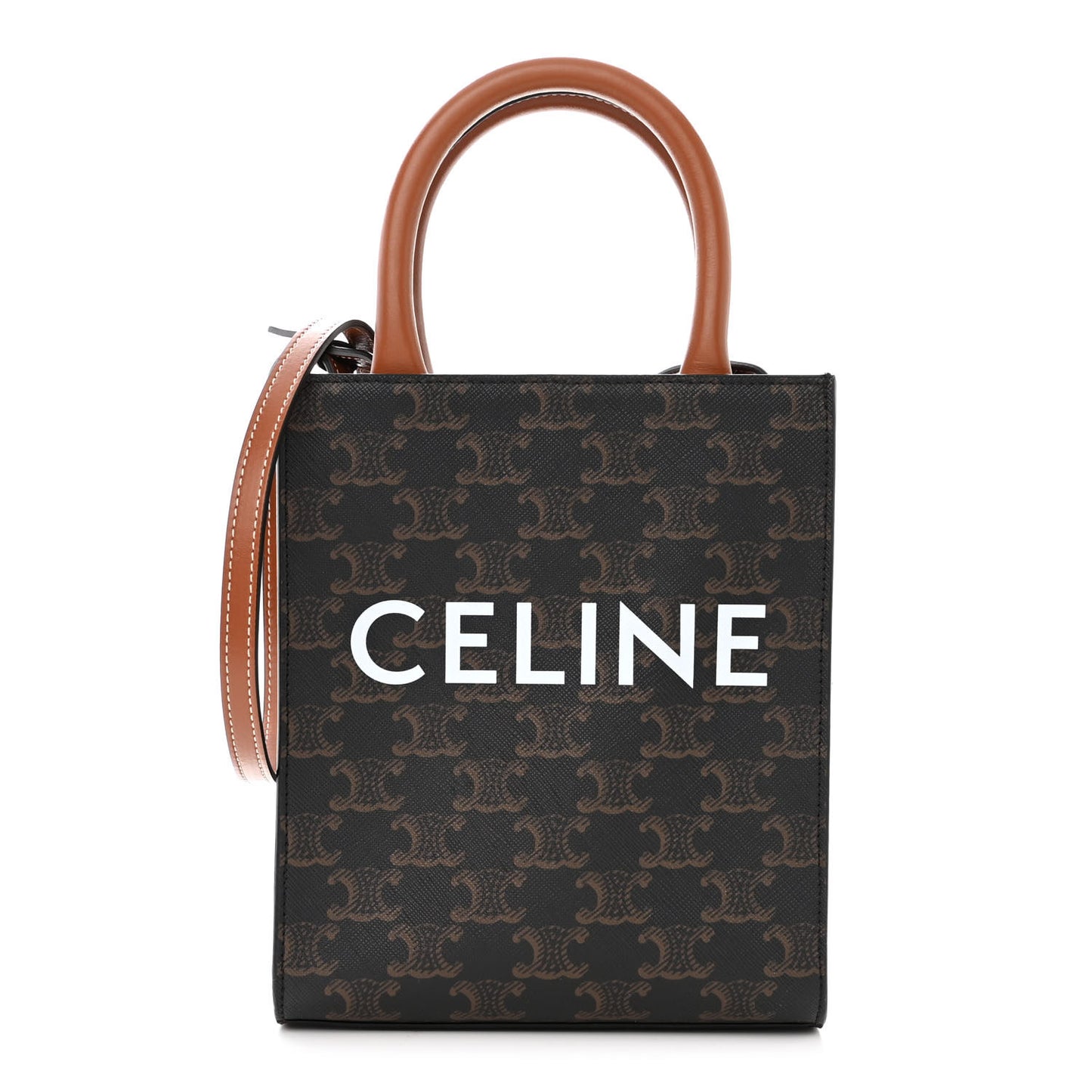 Triomphe Canvas Calfskin Mini Vertical Cabas Tan