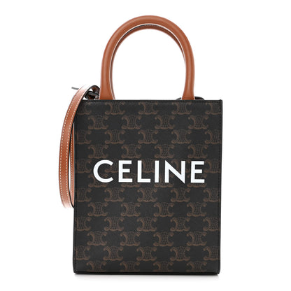 Celine Triomphe Canvas Calfskin Mini Vertical Cabas Tan 1 of 9