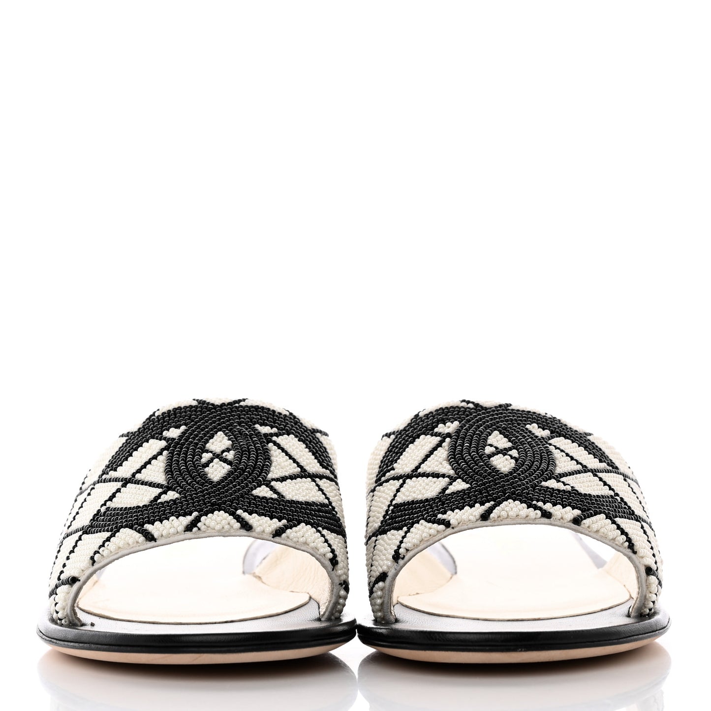 Pearl Embroidery CC Mules 37.5 Black White