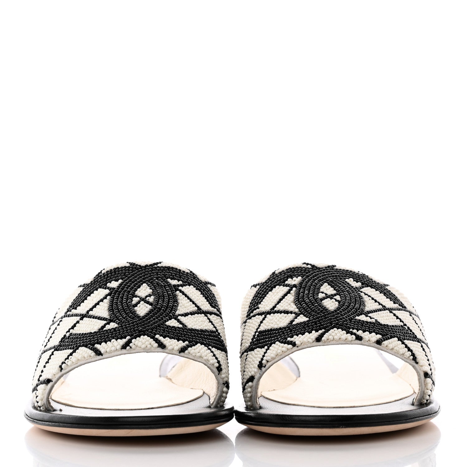 Chanel Pearl Embroidery CC Mules 37.5 Black White 2 of 18