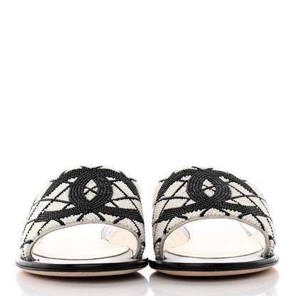 Chanel Pearl Embroidery CC Mules 37.5 Black White 2 of 18