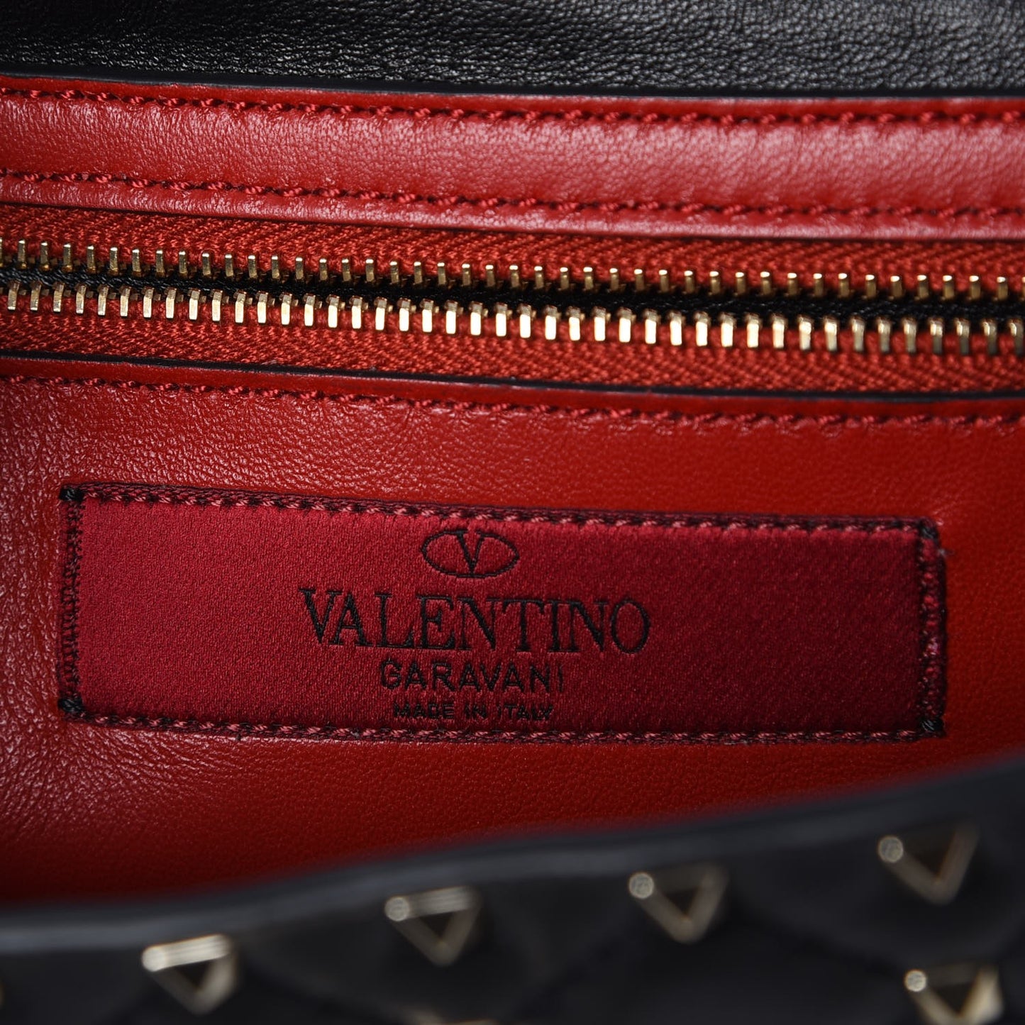 Lambskin Rockstud Spike Wallet on Chain Black