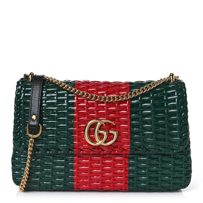 Gucci Glazed Wicker Stripe Small Cestino Shoulder Bag Green 1 of 10