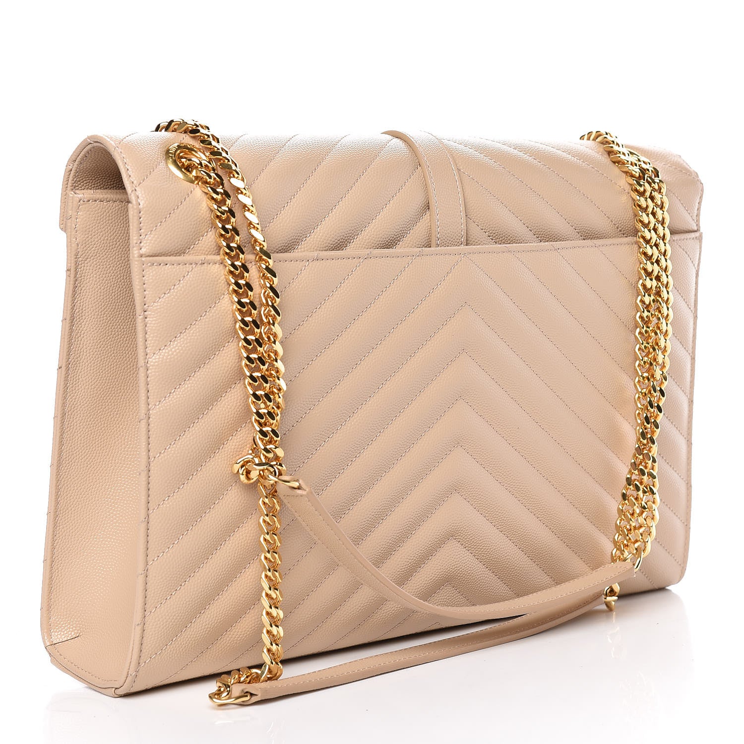Saint Laurent Grain De Poudre Matelasse Chevron Large Monogram Satchel Dark Beige 3 of 10