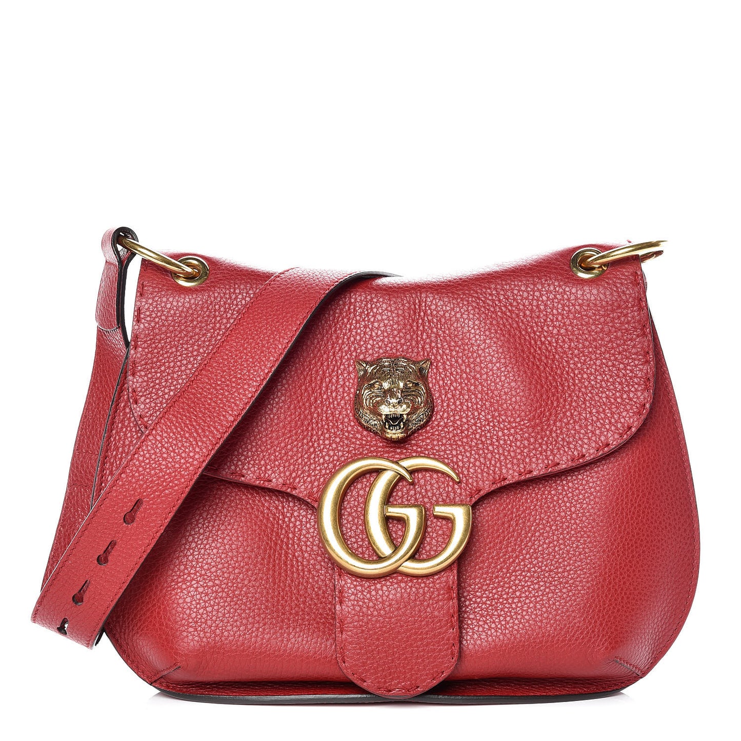 Cellarius Calfskin Feline GG Marmont Flap Shoulder Bag Vulcanic Red