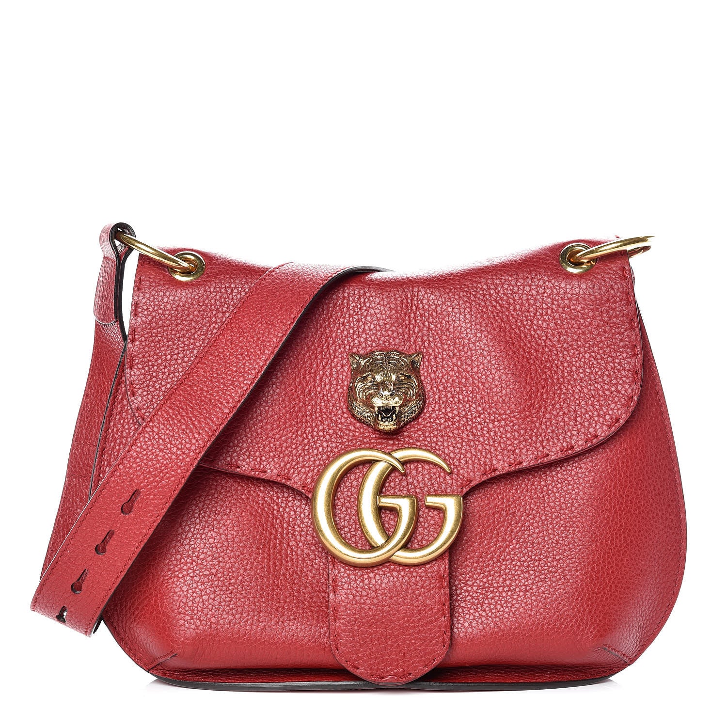 Gucci Cellarius Calfskin Feline GG Marmont Flap Shoulder Bag Vulcanic Red 1 of 14