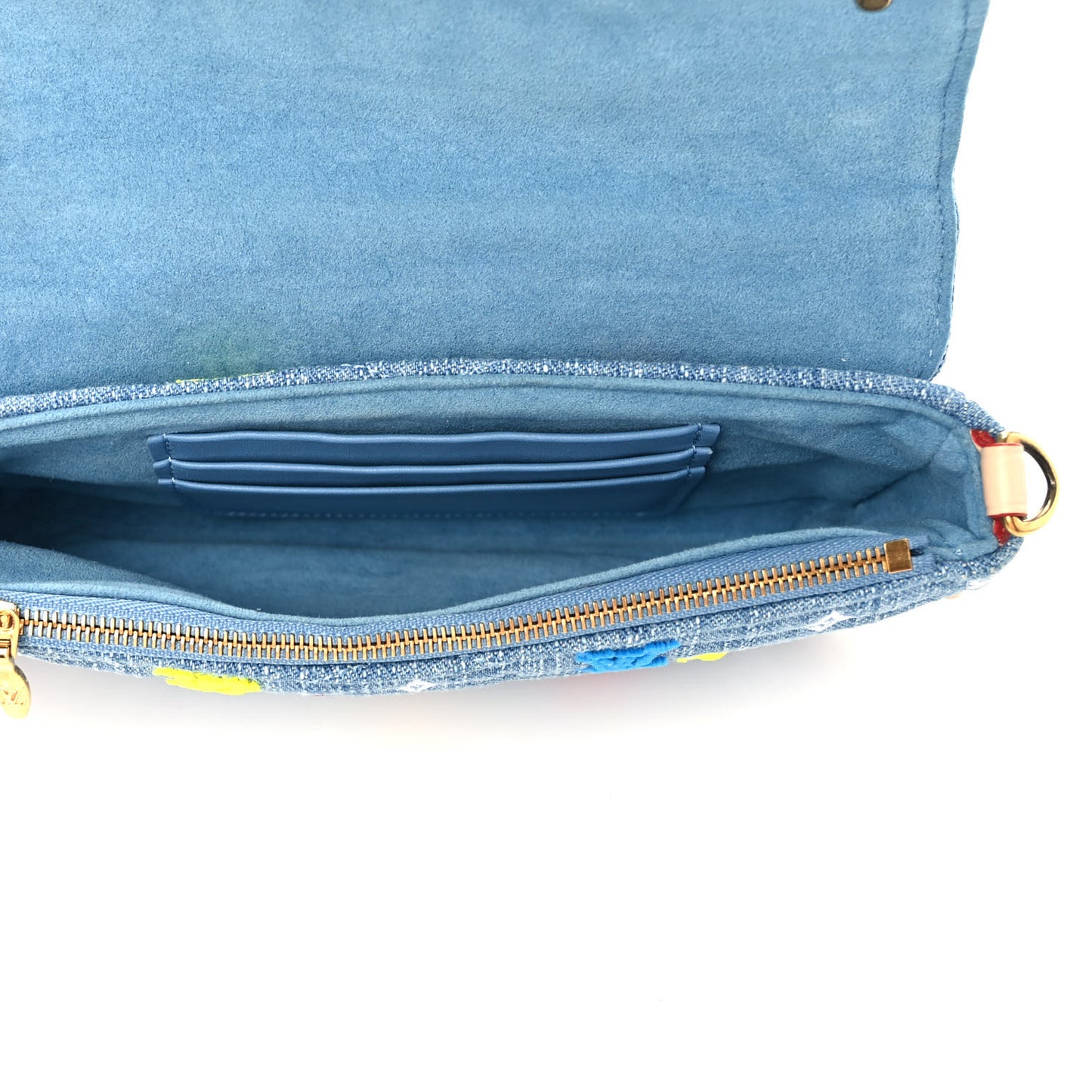 Embroidered Monogram Denim New Wave Chain Pochette Blue