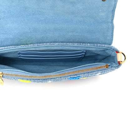 Louis Vuitton Embroidered Monogram Denim New Wave Chain Pochette Blue 5 of 9
