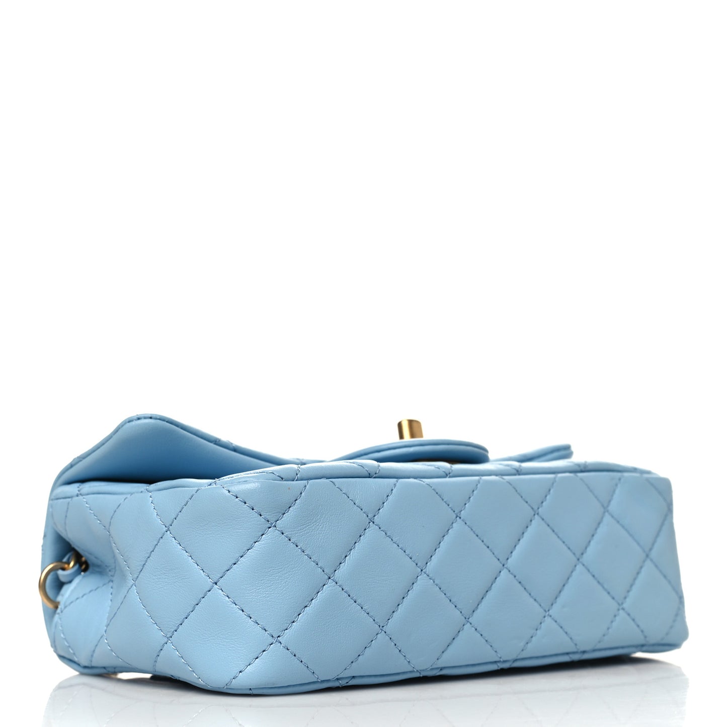 Lambskin Quilted Mini Rectangular Pearl Crush Flap Light Blue