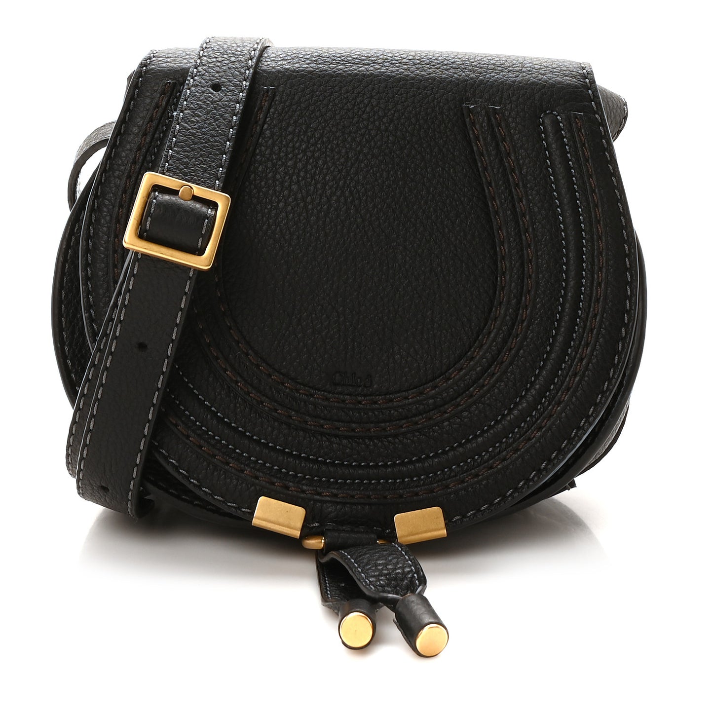 Calfskin Mini Marcie Round Crossbody Bag Black
