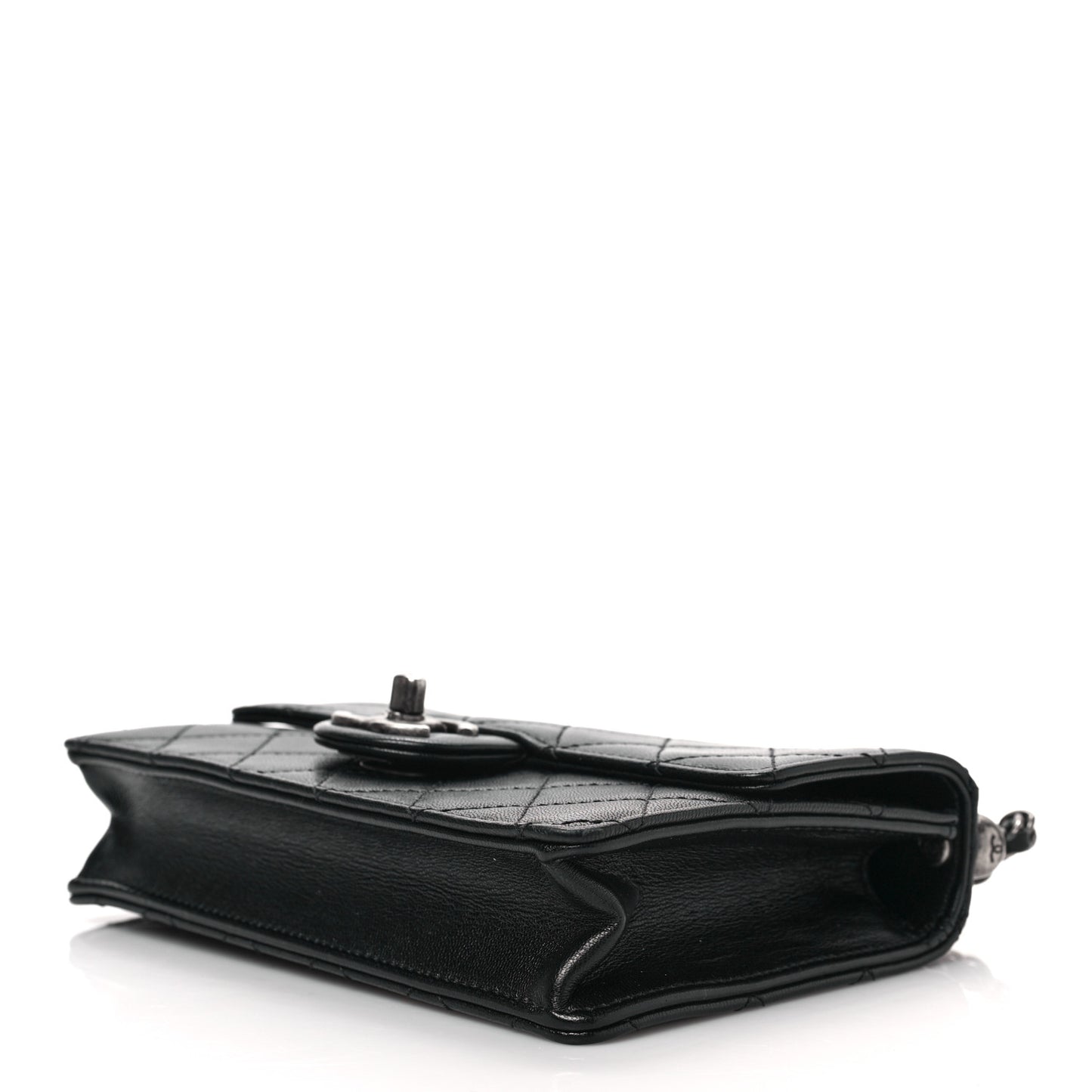 Goatskin Quilted Logo Small Chic Flap Black