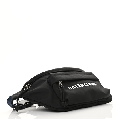 Balenciaga Sport Nylon Logo Embroidered Wheel Belt Bag Black White 4 of 10