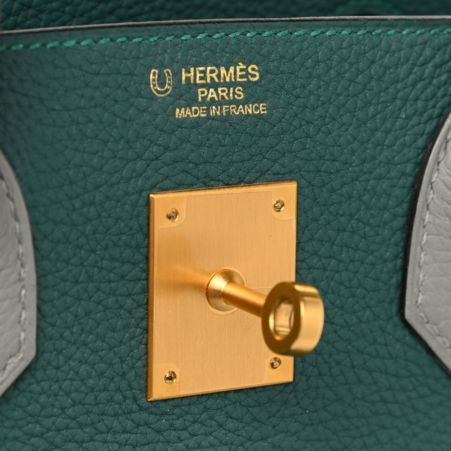 Togo Bi-Color Horseshoe Birkin 30 Malachite Gris Mouette