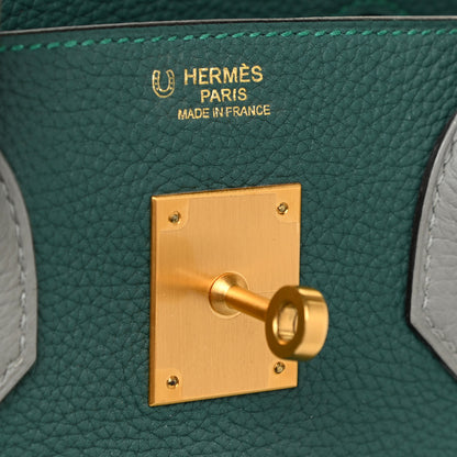 Hermes Togo Bi-Color Horseshoe Birkin 30 Malachite Gris Mouette 6 of 17