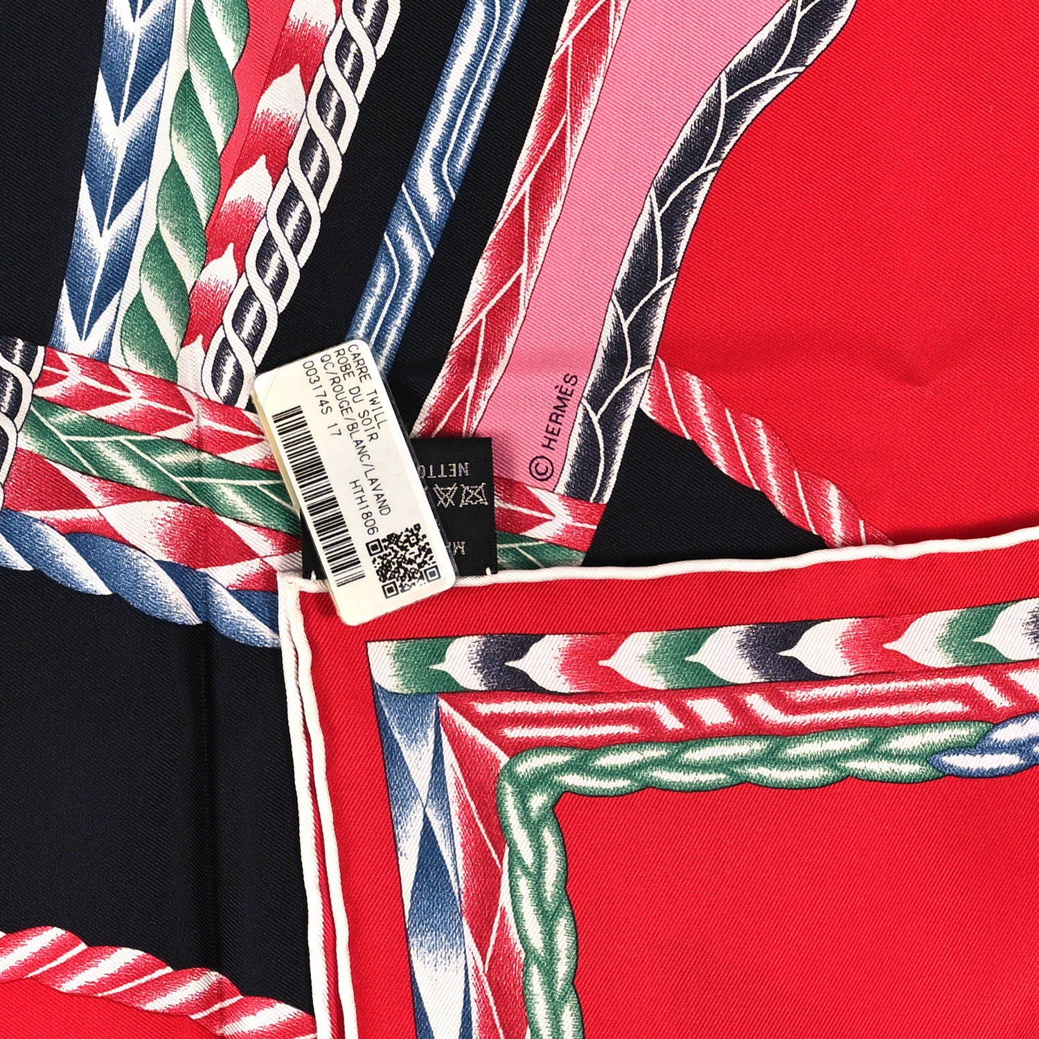 Hermes Silk Robe Du Soir Scarf 90 Rouge White Lavande 3 of 3