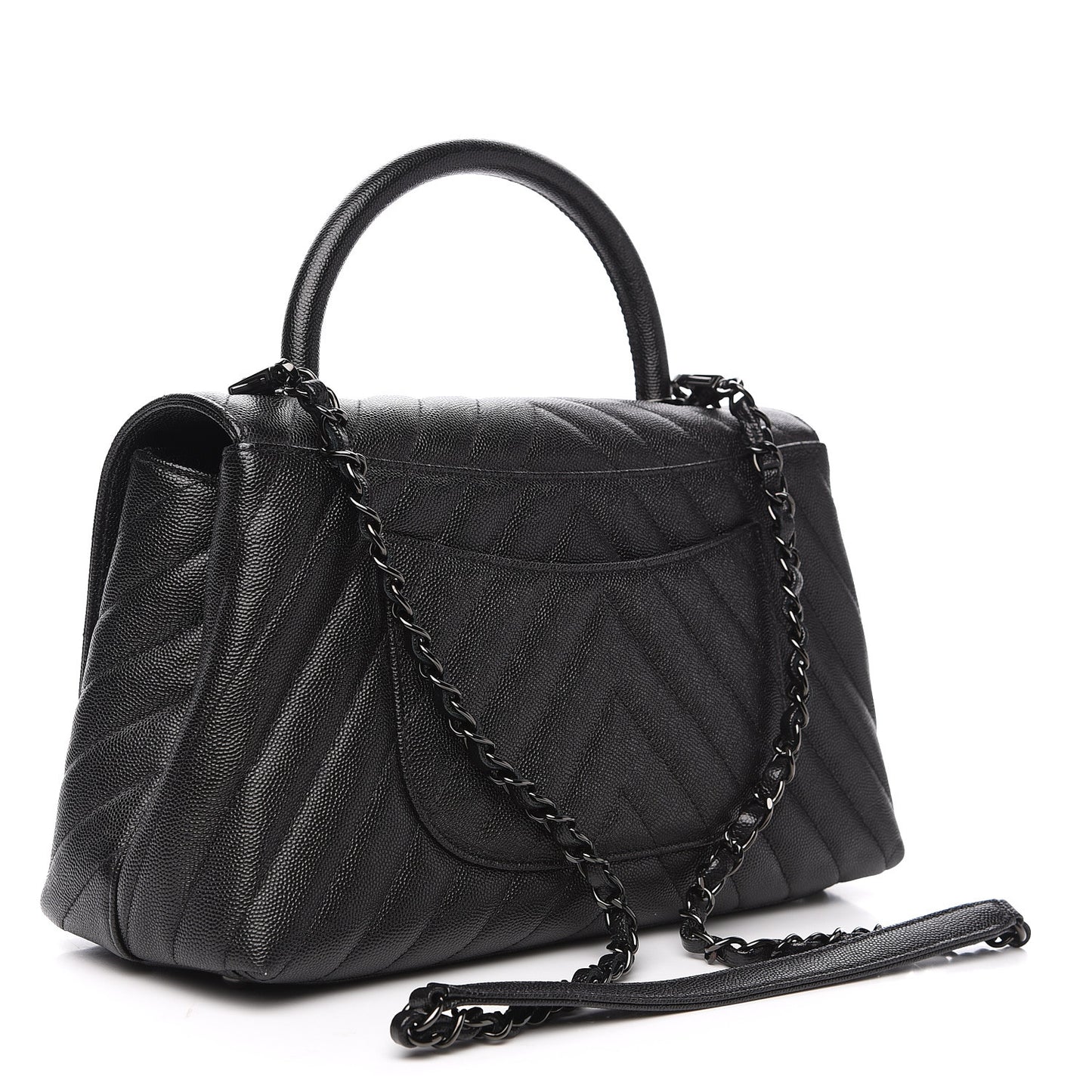 Caviar Chevron Quilted Small Coco Handle Flap So Black