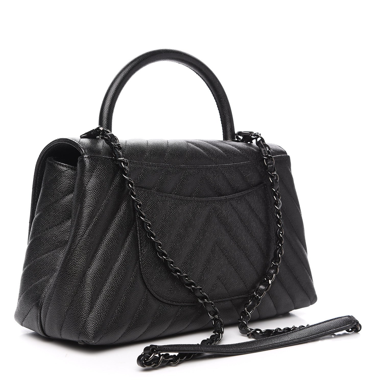 Chanel Caviar Chevron Quilted Small Coco Handle Flap So Black 2 of 10