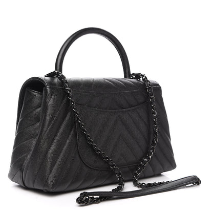 Chanel Caviar Chevron Quilted Small Coco Handle Flap So Black 2 of 10