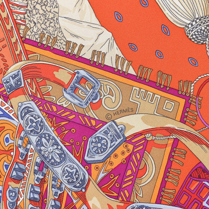 Hermes Silk Cavaliers du Caucase Scarf 90 Orange Fuchsia Parme 4 of 7