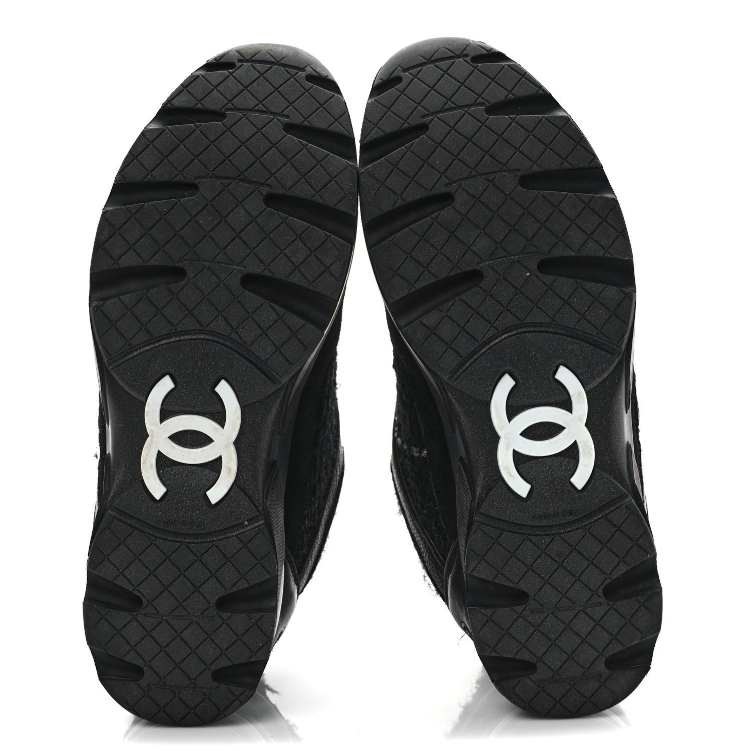 Chanel Tweed Suede Goatskin CC Sneakers 37.5 Black White 5 of 12