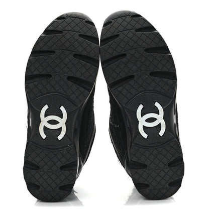Chanel Tweed Suede Goatskin CC Sneakers 37.5 Black White 5 of 12