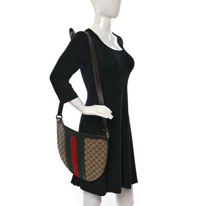 Gucci Monogram Vintage Web Medium Half Moon Hobo Dark Brown 2 of 16