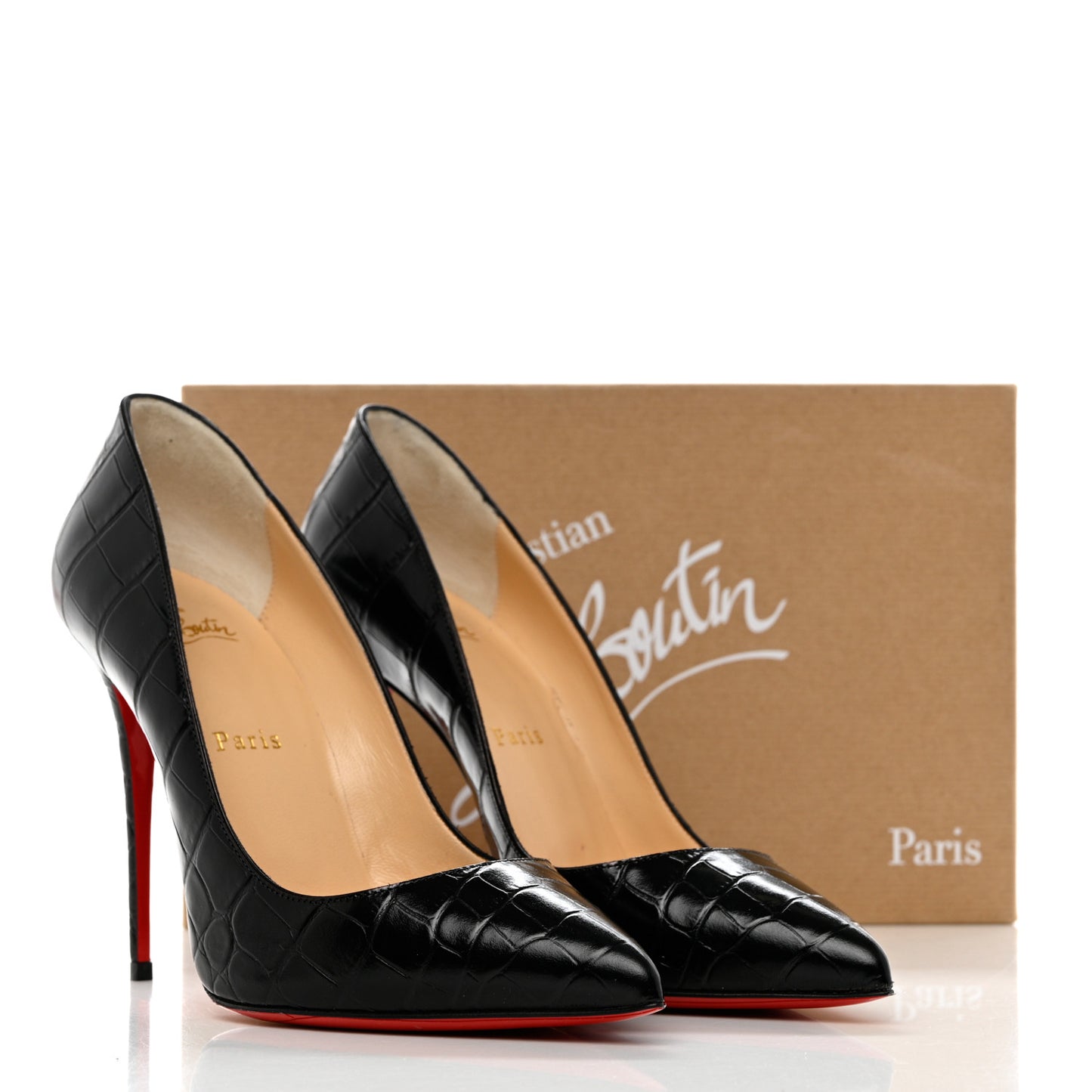 Calfskin Crocodile Embossed Pigalle Follies 100 Pumps 39 Black