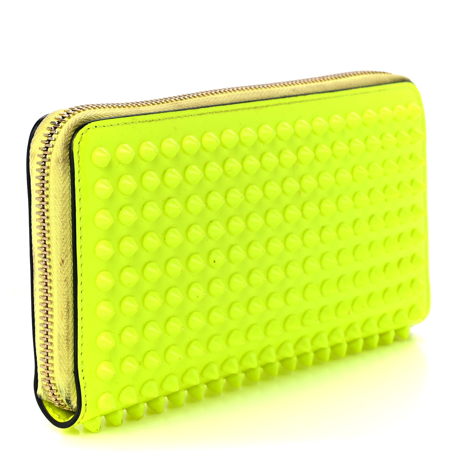 Christian Louboutin Patent Panettone Spiked Zip Around Wallet Neon Yellow 2 of 11